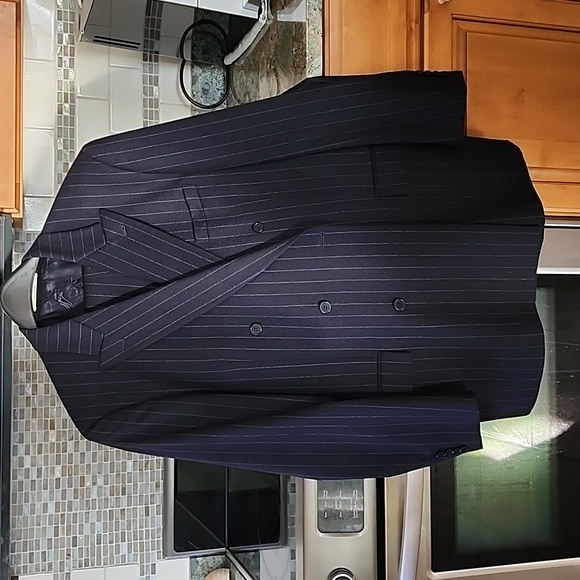 Joseph Abboud  Classic Navy Pinstripe Double Breasted Mens Suit  44L - Picture 4 of 14